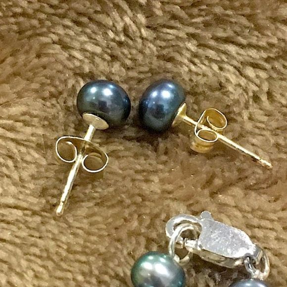 Peacock Cultured Pearl Sterling Silver Jewelry Set - Picture 6 of 10